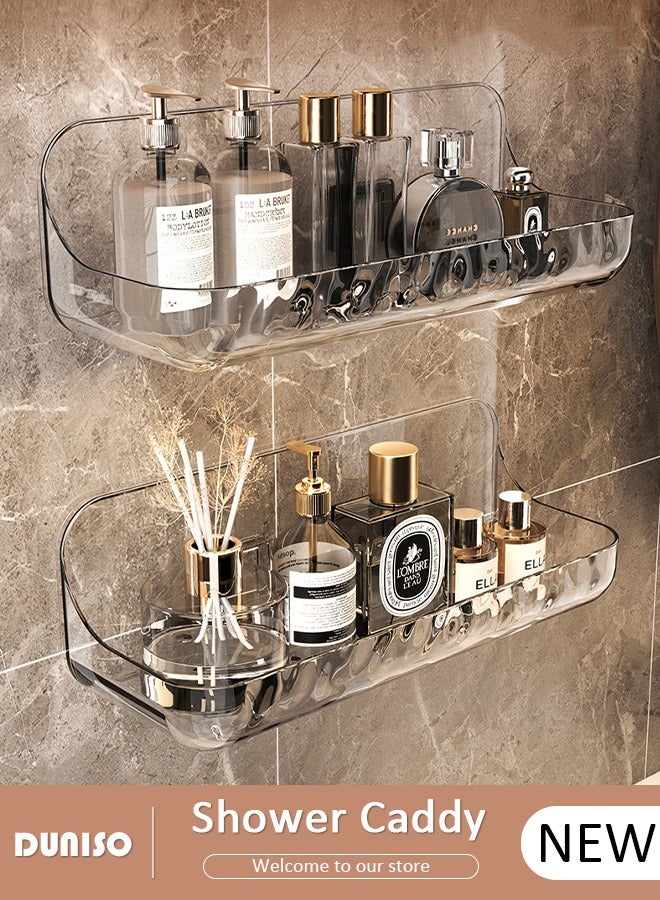 DUNISO 2 Pack Wall Mounted Shower Caddy, Hollow Design Adhesive Bathroom Corner Caddy, No Drilling Hang Walls Adhesive Shelf, Acrylic Shower Shelf for Bathroom, Dorm, Toilet, Kitchen