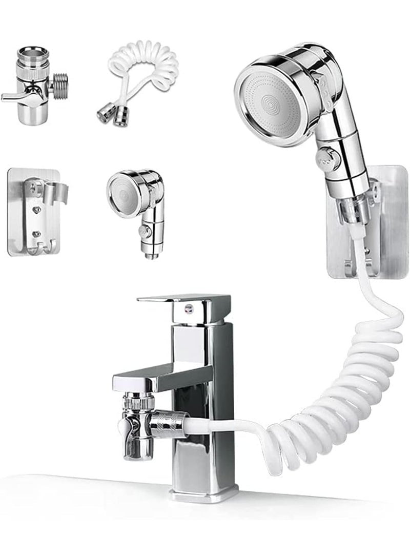 DUNISO Sink Faucet Sprayer Attachment，Sink Handheld Shower Head Set，Hand Shower Bathroom Sink Sprayer Rinser Set with Hose Bracket and Faucet Diverter Valve，Easy to Install, Practical and Compact, Suitable for Bathtub Laundry Kitchen Faucet Extender