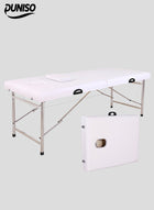 DUNISO Portable Massage Table,Foldable Professional Massage Tables with Pillow,SPA Bed with Stainless Steel Frame 2 Fold for SPA Salon Tattoo Massage Therapeutic Treatment,White