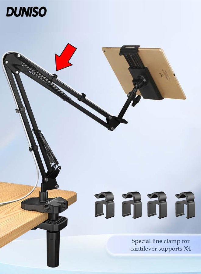 DUNISO Bedside Phone Tablet Holder，Lazy Phone Holder，360° Adjustable Foldable Retractable Insertable Slit and Clip-On Cell Phone and Tablet Stand，for Bed, Sofa and Desk