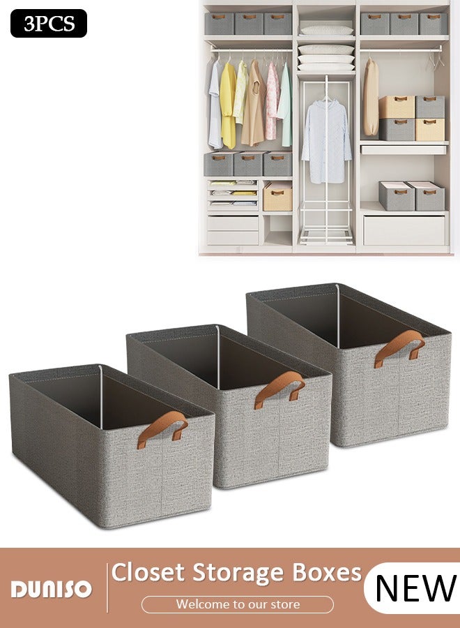 DUNISO 3pcs Wardrobe Clothes Organizer Foldable Closet Storage Organizer for Clothes Jeans Washable Closet Storage Boxes with Carrying Handles Cube Storage Bin for Home Bedroom Office