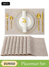 DUNISO 8-Piece Pvc Leather Placemat Set, Square Heat-Resistant And Non-Slip Table Mat, 30 x 45 Cm, Washable, Oil-Resistant, Suitable For Home, Restaurant, Cafe,Beige.