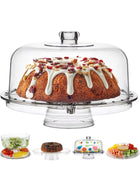 DUNISO Multi-Function Acrylic Cake Stand with Lid，Multifunctional Serving Platter and Plate，Cake display stand with lid & Cake Dome，Use as Salad Bowl/Veggie Platter/Punch bowl/Desert Platter/Nachos & Salsa Plate，Clear