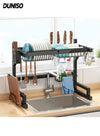 DUNISO 2-Tier Over The Sink Dish Drying Rack ,Adjustable Organizer Storage for Kitchen ,Tableware Drainer with Hook and Cutlery Basket (Black) 65*32*52.5cm