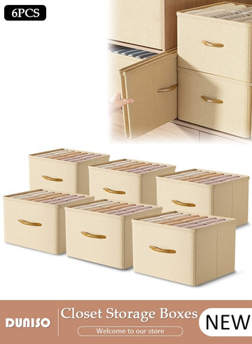 DUNISO 6pcs Wardrobe Clothes Organizer Foldable Closet Storage Organizer for Clothes Jeans Washable Closet Storage Boxes with Carrying Handles Cube Storage Bin for Home Bedroom Office