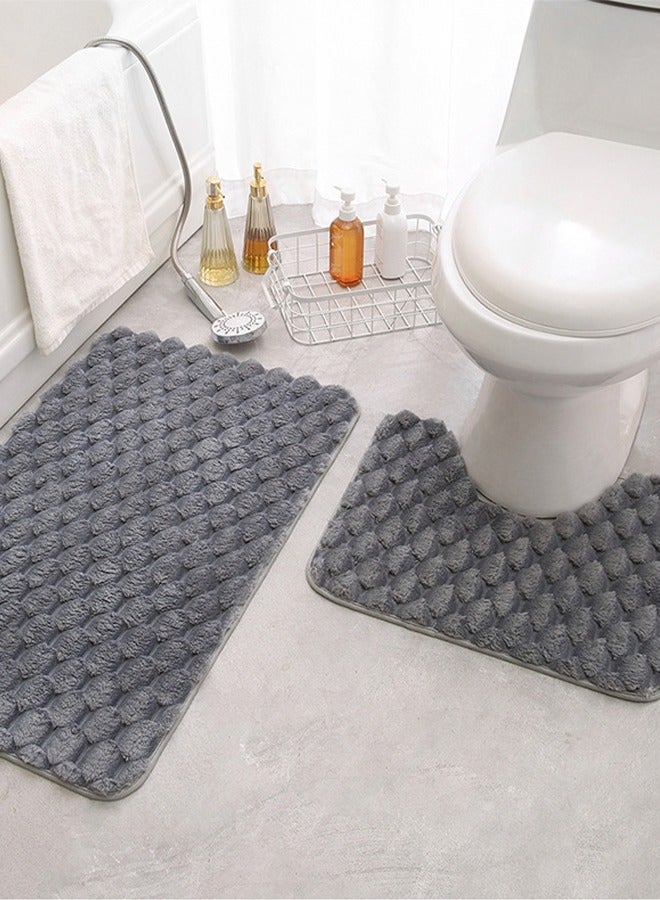 DUNISO 2 Pieces Bathroom Rugs Mat Super Soft Water Absorbent Microfiber Non-Slip Quick Drying Bath Tub Mat Toilet Rugs Perfect Bathroom Mats for Bathroom Tub and Shower