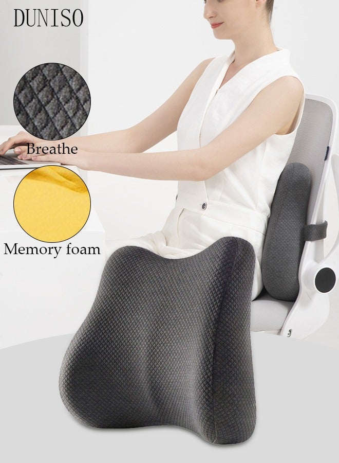 DUNISO Lumbar Support Pillow Car Back Support Lumbar Support Pillow for Office Chair Back Support Pillow Recliner Memory Foam Back Cushion for Back Pain Relief Improve Posture Memory Foam Cushion
