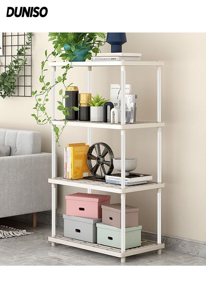 DUNISO Storage Shelf, 4-Layers Multifunctional Storage Rack Shelving Unit for Living Room, Bathroom, Balcony, Kitchen, Garden(White )