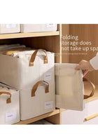 DUNISO 3-piece wardrobe stackable storage container, foldable storage box with sturdy handle, large capacity shelf storage basket, metal frame storage box for storing clothes and toys - Image 2
