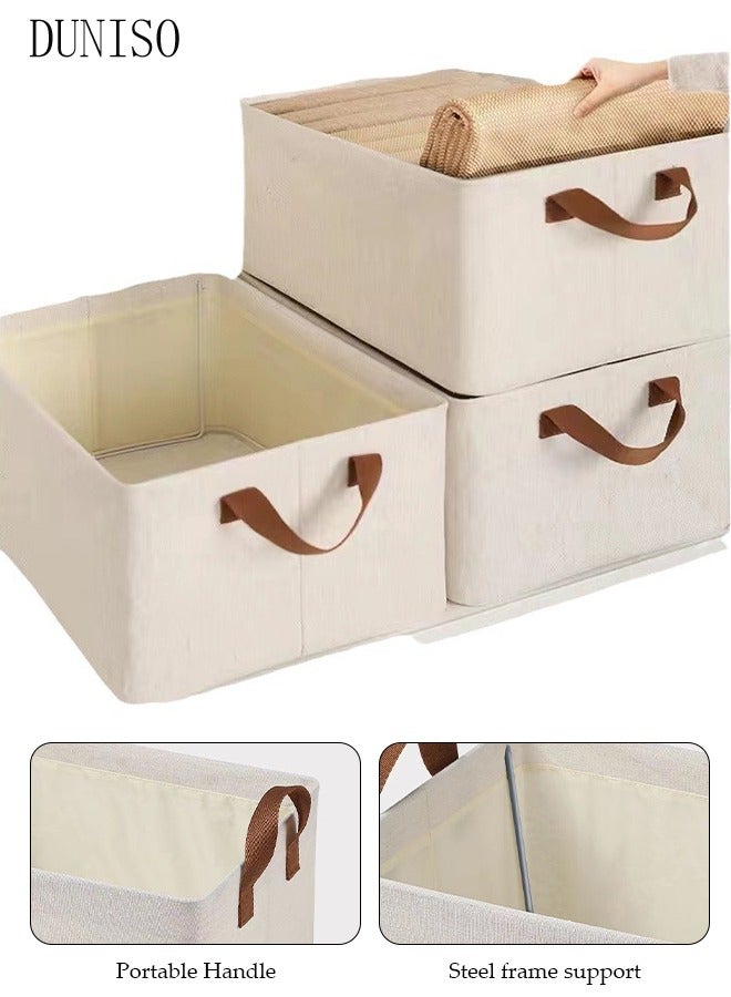 DUNISO Wardrobe organizer 3 pieces, foldable fabric wardrobe clothing storage box with sturdy handles, 35L large capacity shelf storage basket, metal frame storage box for storing clothes and toys