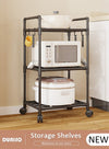 DUNISO 3 Tier Storage Shelves, Stable Kitchen Shelf Organizer, Storage Rack with Wheels and Armrests, Removable Free Standing Rack with Hooks, Multipurpose Rack, Shelving Unit for Warehouse Basement Kitchen Living Room pantry