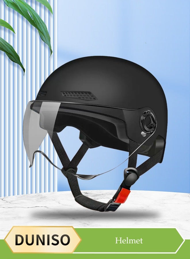 DUNISO Motorcycle Helmet, Scooter Helmet with Safety Goggles, , adjustable head circumference, shock and fall resistant, suitable for Biker Cruiser Brain-Cap for Moped Helmet for Adults, Teenagers, Men, Women