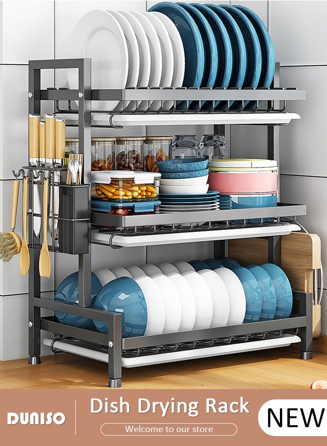 DUNISO 3 Ties Heavy Duty Dish Drying Rack, Dish Racks for Kitchen Counter,  Space Saving Dish Rack for with Utensil Holder Large Antibacterial Kitchen Countertop
