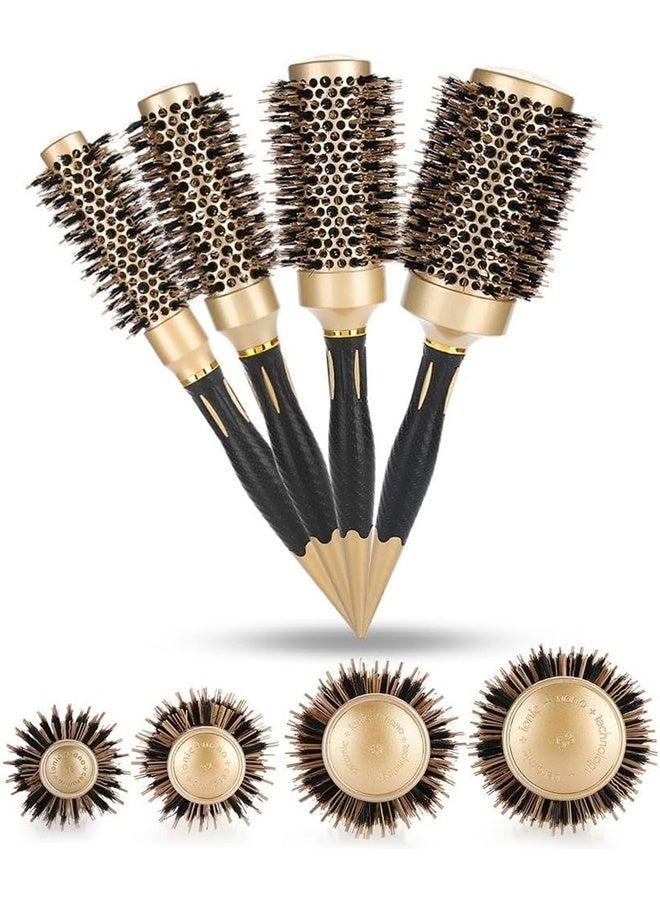 DUNISO 4 Piece of Round Thermal Hair Brush Set, 4 in 1 Instant Heat Styling Brush Anion Anti-static Large Hair Brushes for Blow Drying, Curling&Straightening, Volume and Shine