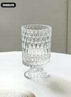 DUNISO Embossed Glass Vase, Crystal Glass Vases, Pedestal Big Base Glass Bouquet Vase, Hydroponic Glass Transparent Vase for Home Office Wedding Dining Table Party (Long Rhombus Pattern) - Image 5