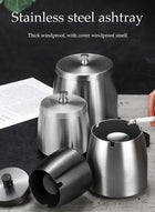 DUNISO Stainless steel ashtray,windproof and anti odor ashtray, anti drop ashtray with lid，suitable for terraces, homes, offices, living rooms, 6.5 * 9.7 * 8cm, silver - Image 3