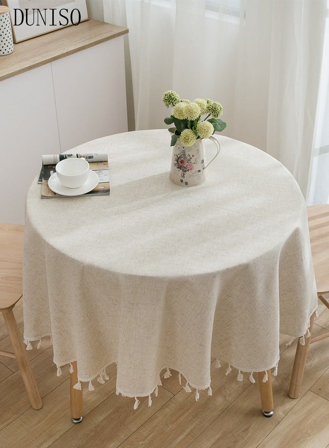 DUNISO Tassel Cotton Linen Tablecloth Round Table cloth For Dinning Room Restaurant Party And Kitchen 120cm