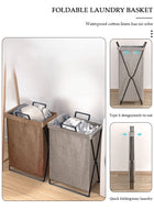 DUNISO 2 Pack Foldable Laundry Baskets With Stainless Steel Frame And Handle, Laundry Hamper Bag Washing Bin Clothes Bag Organizer Storage Wash Basket Hamper for Clothes Toys - Image 3
