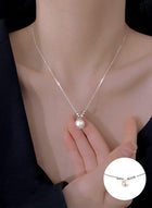 DUNISO Pearl Necklace 925 Sterling Silver Choker Necklace Silver Choker Chain Pearl Pendant Necklace Simple Necklace Chain Jewelry for Women Teen Girls