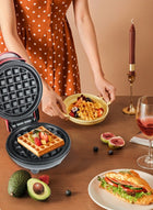 DUNISO Mini Waffle Iron for Classic Waffle Maker, Small Waffle Maker with Non-Stick Coating Retro Design for Birthdays, Family Parties, Pink - Image 5