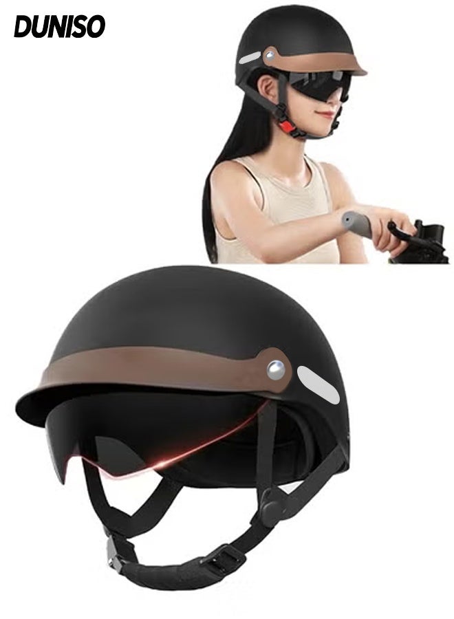 DUNISO Open Face Helmet, Motorcycle Helmet With Goggles, Adjustable Head Circumference, Shock And Fall Resistant, Suitable For Both Men And Women