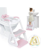 DUNISO Potty Training Seat with Ladder,Adjustable Potty Training Toilet Seat with Steps， Toddler Toilet Seat and Step with Triangle Structure，Extended Pedal & Splash Guard and Waterproof PVC Cushion，Anti-Slip，Lightweight， for Boys Girls