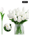 DUNISO 20 Pcs White Artificial Tulip Flower ，Fresh flower arrangement bouquets for home office wedding decoration