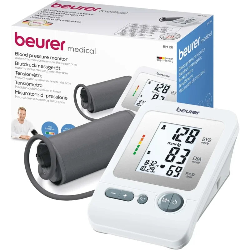 Beurer BM26 Upper Arm Blood Pressure Monitor, Large Cuff, 4 Users, Automatic & Digital, Large Display, Irreg. Heartbeat Detector, Cuff Circ. 8.7”-16.5”, Home Use BP Machine Kit, Highly accurate