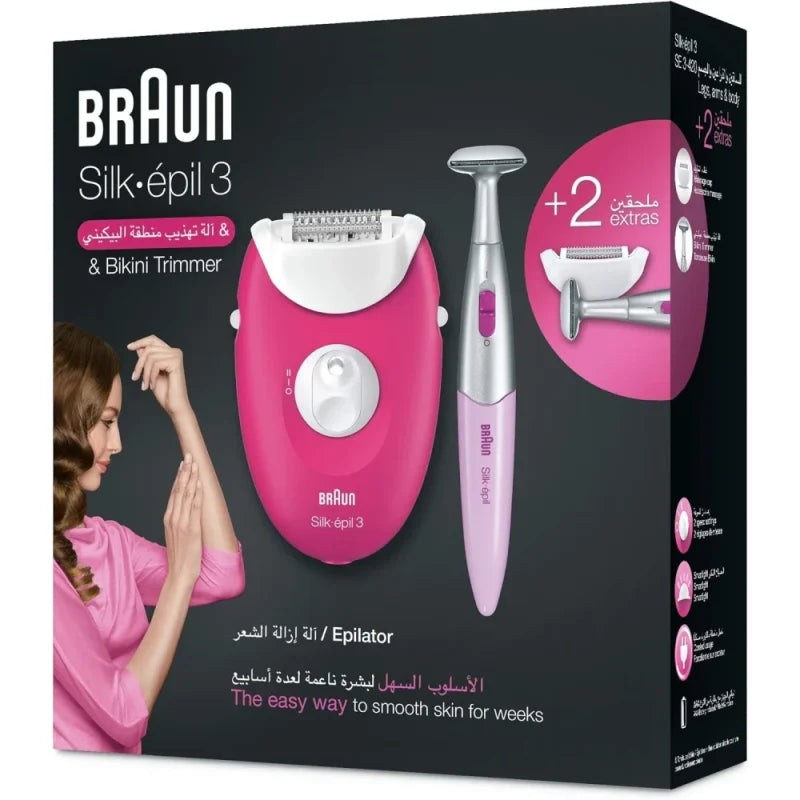 Braun Silk-epil 3 SE 3420-INT VER Epilator Raspberry Pink with 2 Extras