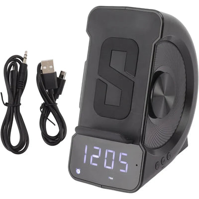 PerGar 3 in 1 Alarm Clock Radio, Digital Alarm Clock with Bluetooth Speaker, ABS Alarm Clock with Wireless Charging for Bedside,FM Radio Bluetooth Speaker with Mobile Phone Holder for Bedroom,(Black)