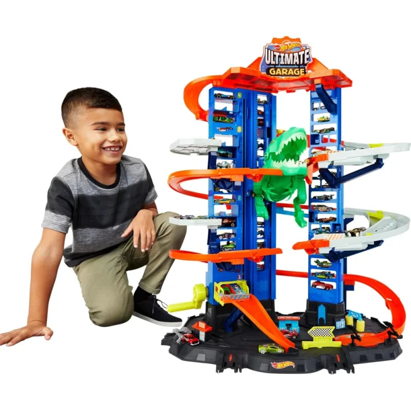 Hot Wheels City Robo T-Rex Ultimate Garage Multi-level multi-play mode Park 100 plus 1:64 scale cars