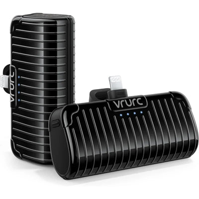 VRURC Mini Portable Charger for iPhone, 2 Packs Power Bank with Built in Cable Small Compact Cute Phone Battery Pack Compatible with iPhone 14/13/12/11/X/8/7/Pro/Max/AirPods Pro, 2 3500mAh Black