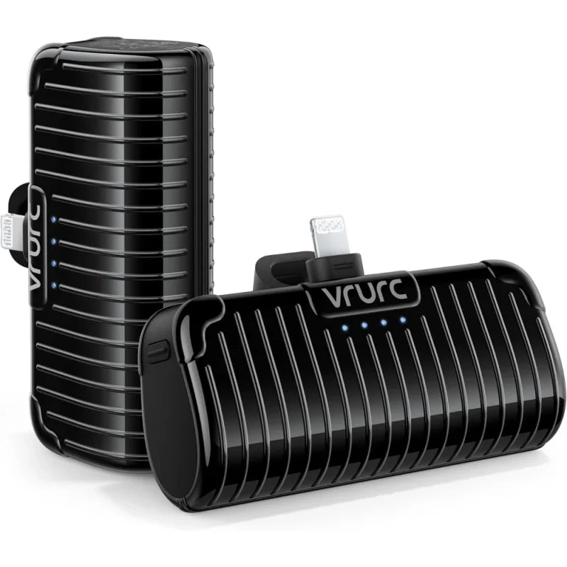 VRURC Mini Portable Charger for iPhone, 2 Packs Power Bank with Built in Cable Small Compact Cute Phone Battery Pack Compatible with iPhone 14/13/12/11/X/8/7/Pro/Max/AirPods Pro, 2 3500mAh Black