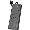 Powerology 8AC 2990W Power Strip with 8 Sockets, PD 20W USB C & Fast USB A Ports, High Power Surge Protection, 2m Cable, Smart Multi Device Charging for Home & Office Use, Black | PWCUQC047BK