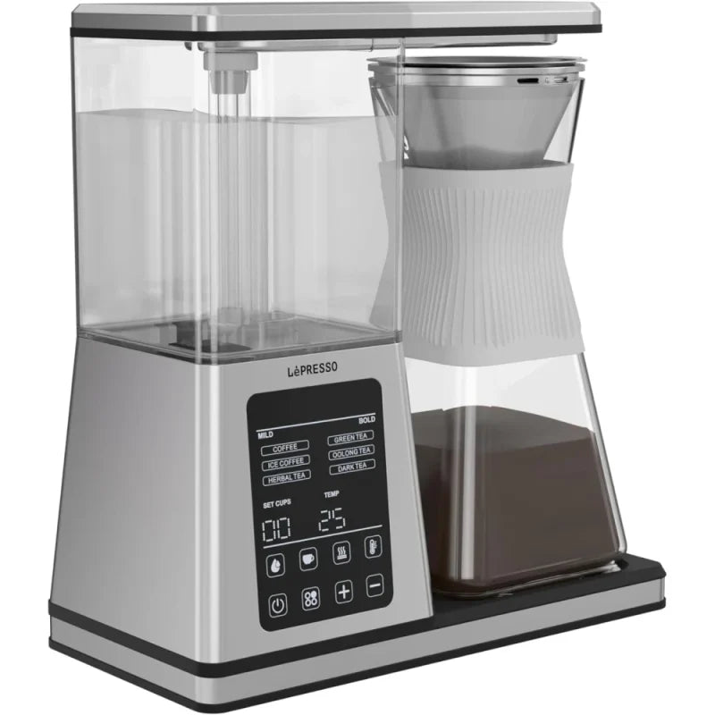 LePresso Crystal Brew Drip Tea & Drip Coffee Maker Machine, 1400W, Smart Digital Control, 1.2L Capacity, Keep-Warm Base, Brewing Up to 8 Cups, Best Tea & Coffee Brewer for Home & Office – Silver
