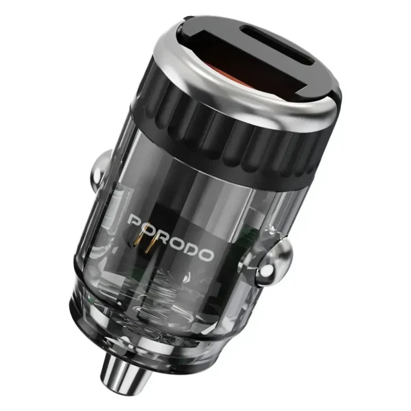 Porodo Dual Port Transparent Car Charger With Pull Ring Handle – Black