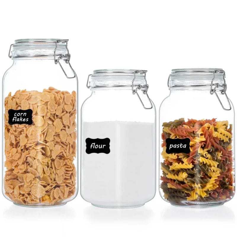 Vitamix Sindcom 3 PCS Airtight Glass Jars with Lids, 3 PCS Food Storage Canister, Square Mason Jar Containers, 78oz*1+50oz*2