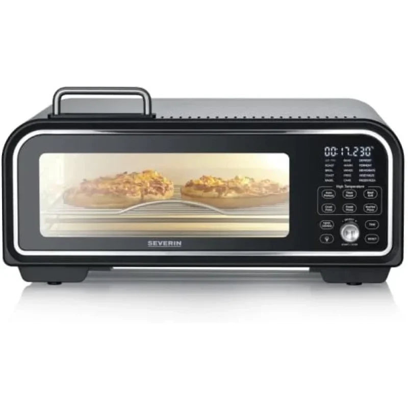 SEVERIN Serico PG 8575 Digital Pizza Oven, Electronic Pizza Oven with Digital Display and Safe-Touch Housing, Temperature Range 40 – 400°C, 20 Auto Programs, for Indoor and Outdoor Use, Black