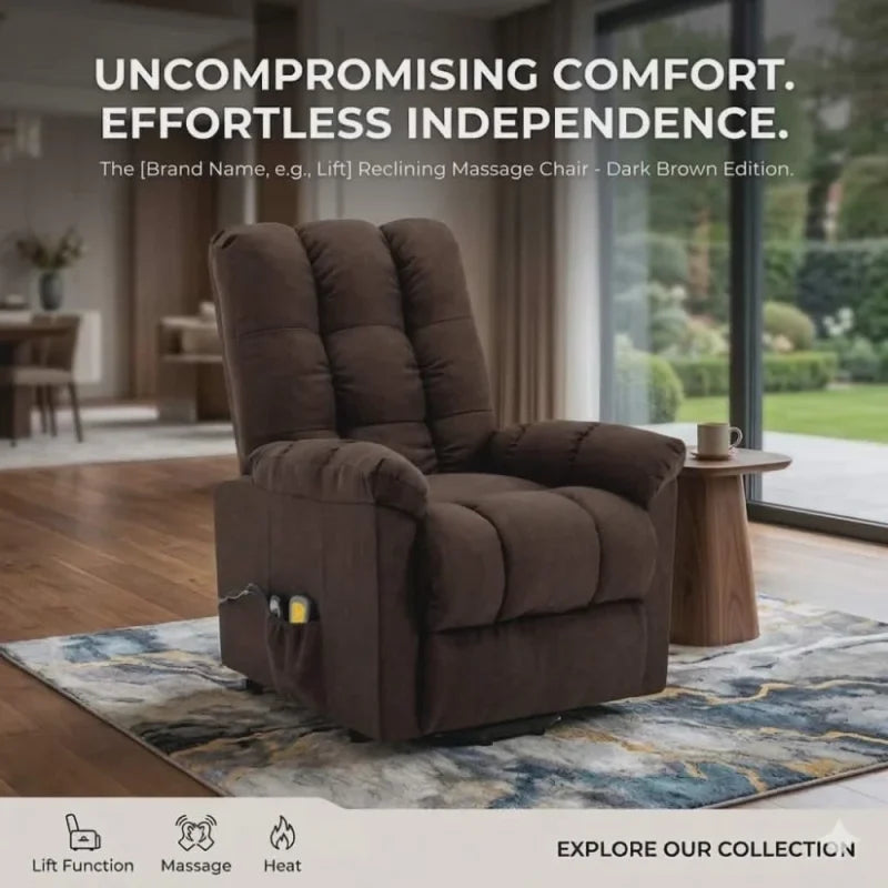 vidaXL Power Lift Massage Recliner DARK BROWN FABRIC (SKU-321385).