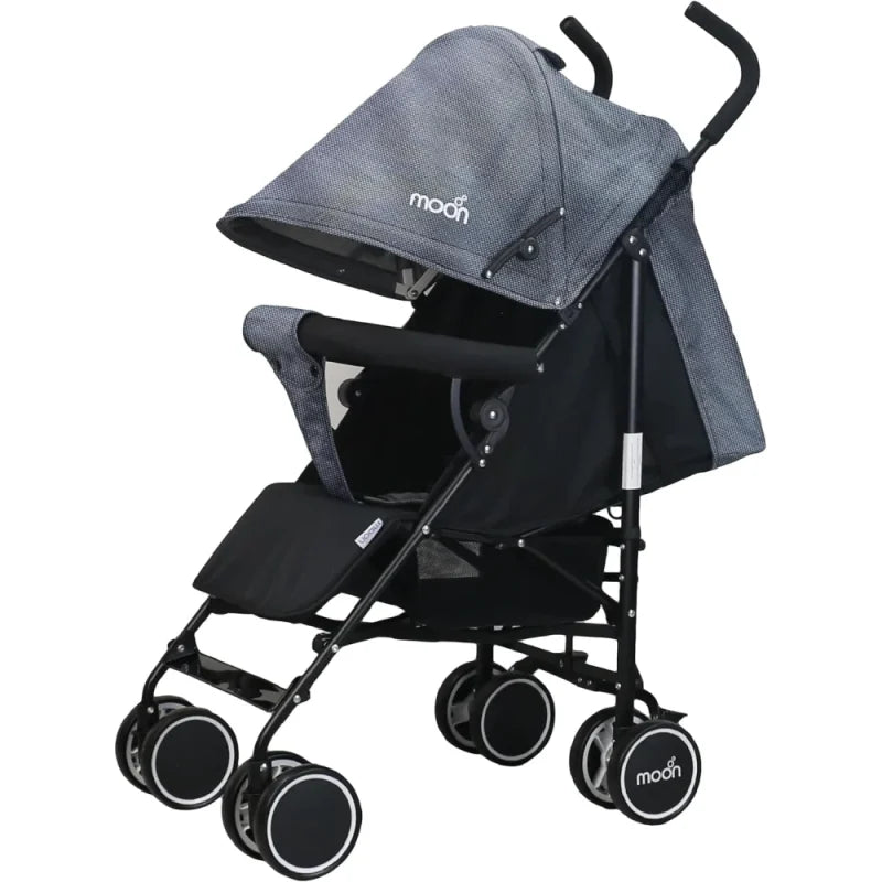 The Moon Brand Neo Plus Light Weight Travel Stroller/Pushchair for Baby/Kids/Toddler from 0 Months+(Upto 18 kg) -Umbrella Fold – Multi Position Reclining Seat – Storage Basket – Black + Grey Dots