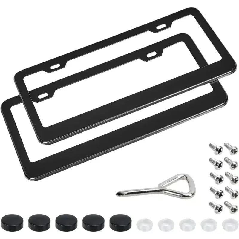 Amazon Basics Matte Aluminum License Plate Frame Pair with Screw Caps – 2-Hole, 12.3 x 6.3”, Black