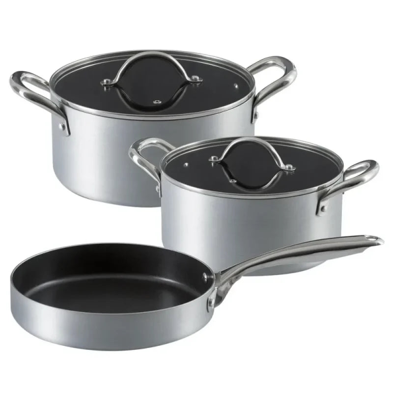 Ilko 5 Piece Silver Industrial Non-Stick Stainless Steel Cookware Set, Gray