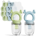 HEOMOONE 2 Pack Baby Fruit Feeder Mini Freezer Nibble Tray Combo, Breastmilk Popsicle Molds with Baby Food Feeder, BPA Free Silicone for Teething Relief and Safe Infant Feeding (Green Blue) – Tamaño 2-Piece Set – Color Green Blue