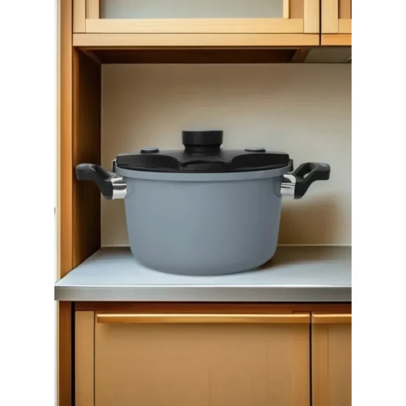 9.45-inch micro pressure cooker, multi-functional micro pressure round cooking pot with non-stick pan, compatible with induction cooker, gas stove/open flame induction cooker universal stew pot, suitable for home, party (Black)